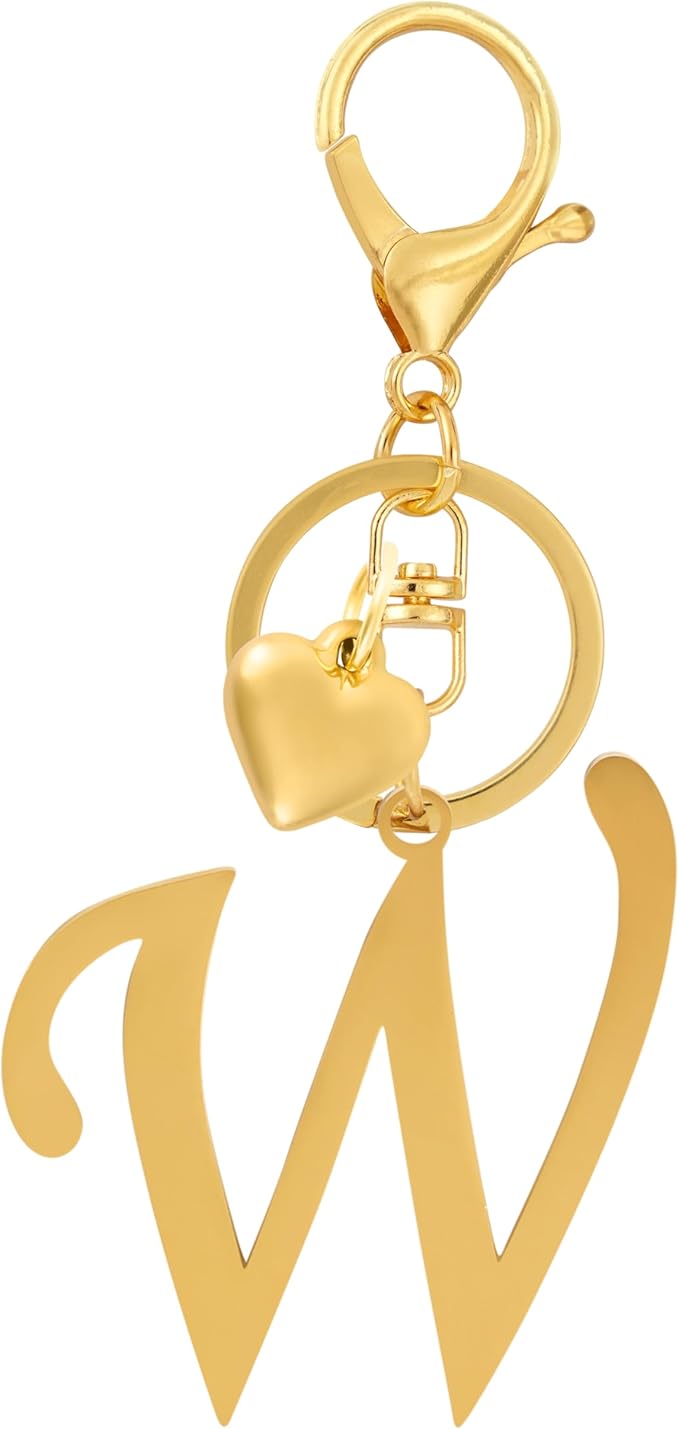 A-Z Heart Initial Letter Keychain, Stainless Steel Alphabet Charm for Handbags, Gift for Women and Girls
