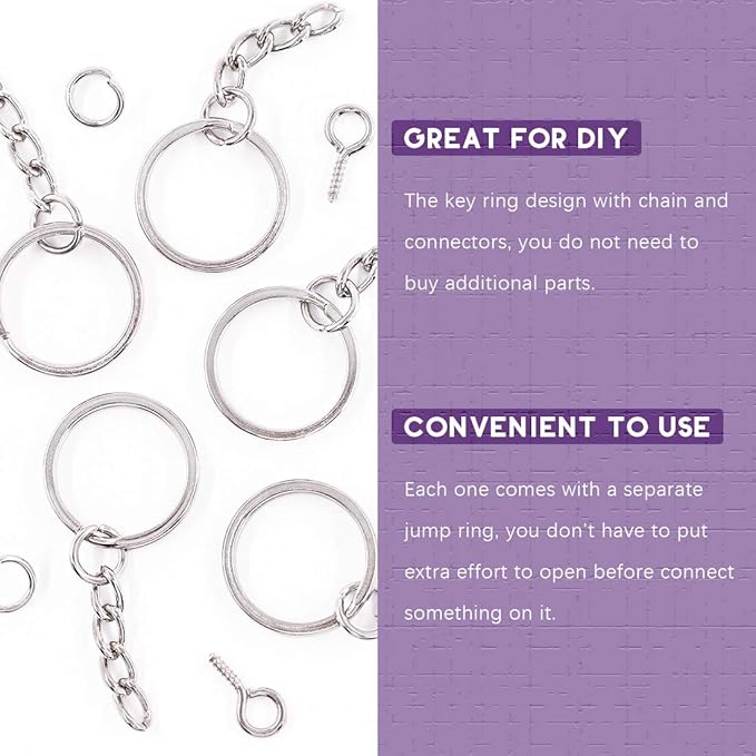 Swpeet 450 Pcs 1 Inch 25mm Sliver Flat Key Chain Rings Kit, Including Split Keychain Rings with Chain and Jump Ring with Screw Eye Pins for Jewelry Making
