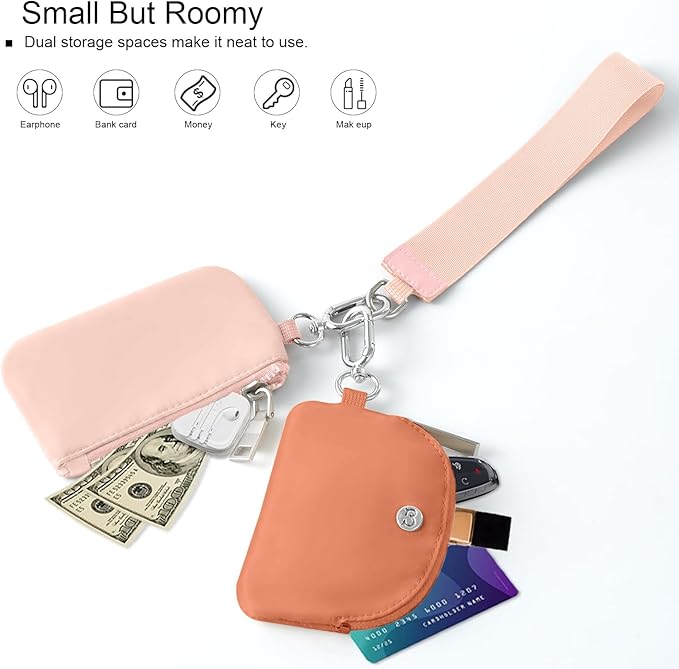 Babysun Mini Zip Around Dual Pouch Wristlet With 2 Straps Wristlet Keychain Wallet for Women Coin Purse Small Cute for Teen Girl