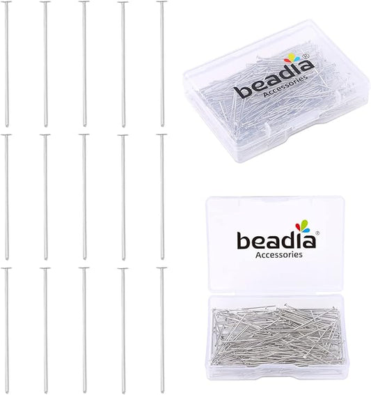 Platinum Plated Flat Head Pins Non Tarnish 30mm 200pcs for Jewelry Making Findings