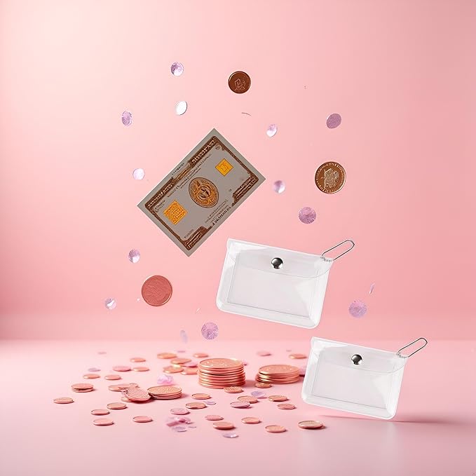 6 Pcs Transparent Womens Card Holder Wallet Small Coin Purse Keychain Mini Change Pouch Credit Card Case Coin Purses and Pouches, Plastic PVC Coin Wallet