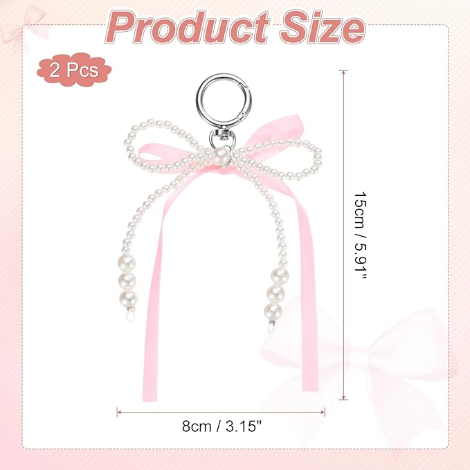 MECCANIXITY Pearl Bow Keychain, Y2k Aesthetic Imitation Pearl Bowknot Ribbon Keyring for Tote Bags Purse Handbag Charm