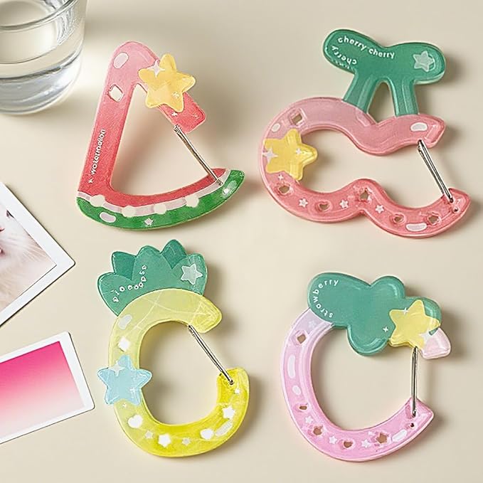 4 PCS Fruit Carabiner Clip for Keys, Cherry Acrylic Carabiner Keychain Accessories Watermelon Snap Hook Cute Keychain Carabiners Pineapple Strawberry Key Ring Clip Key Chain Hooks for Bag Charms
