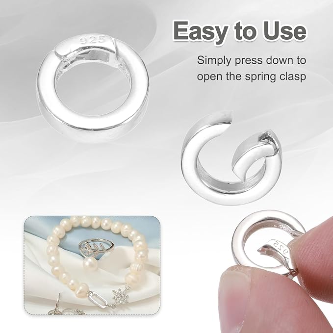 PATIKIL 12/14/16mm 925 Sterling Silver Spring Gate Rings, 3Pcs Plat Round Spring Clasps Necklace Enhancer Shortener Closures Connector for Jewelry Making Necklaces DIY, Silver Tone