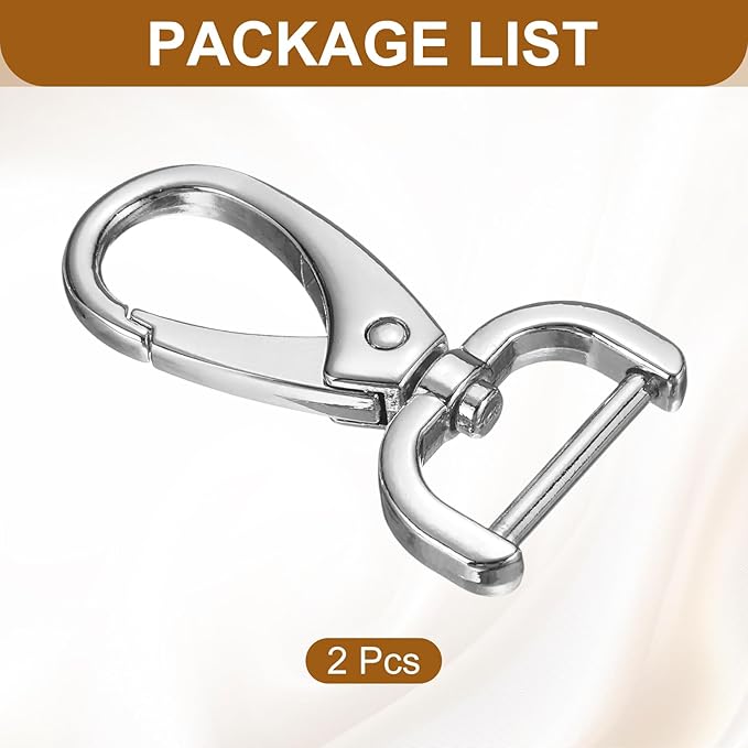 HARFINGTON 2Pcs Detachable Snap Hook Swivel Clasp 3/4" D Ring with Swivel Lobster Claw Clasps Hook for Purse Strap Keychain Bag DIY Craft, Silver