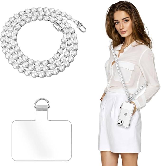 Crossbody Chain Cell Phone Lanyard - Universal Leather+Metal Shoulder Strap With Tether Patches (O)