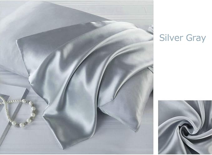 Mulberry Silk Pillowcases Set of 2, Hypoallergenic Satin Pillow Covers for Hair and Skin, with Hidden Zipper, Both Side 100% 19 Momme Silk (Silver Gray,Queen)