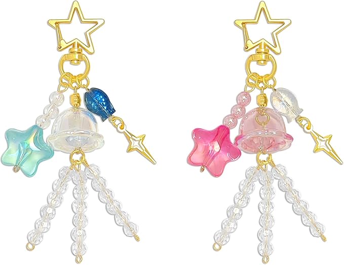 Y2K Aesthetic Keychains for Women Cute Flowers Star Cake Jellyfish Keychins Charms Kawaii Bag Purse Decor