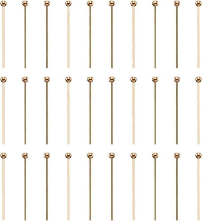 HARFINGTON 100pcs Ball Head Pins 0.79" 20mm Round Head Pins for Earring Pendant Necklace Bracelet Charm Jewelry Making Findings DIY Craft, Champagne Gold