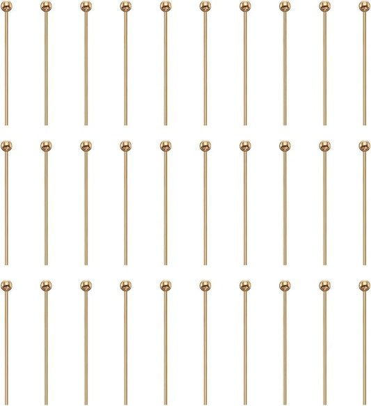 HARFINGTON 100pcs Ball Head Pins 0.79" 20mm Round Head Pins for Earring Pendant Necklace Bracelet Charm Jewelry Making Findings DIY Craft, Champagne Gold