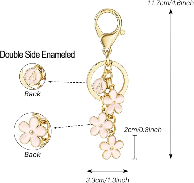 SELOVO Initial Keychain White/Pink/Black Cute Keychain Girl Purse Charms for Handbag Cute Letter Flower Keyring for Backpack