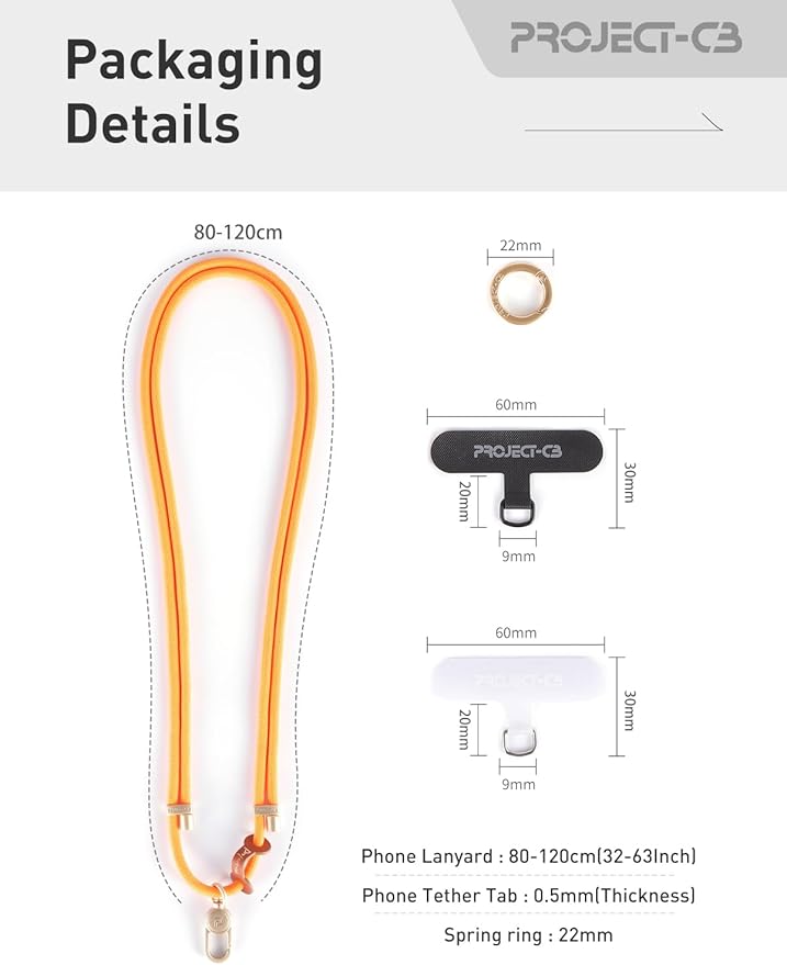 project-cb Cell Phone Lanyard 1,Phone Tether Tab 2,Crossbody Strap,Lanyards for Around the Neck,Adjustable Strap 80-160cm (Blackshadow-B)