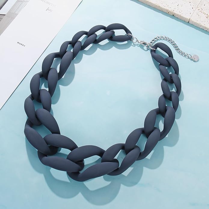 Firstmeet Chunky Acrylic Necklace Smooth Chain Link Cool Statement Choker Cuban Style Jewelry Gift for Women