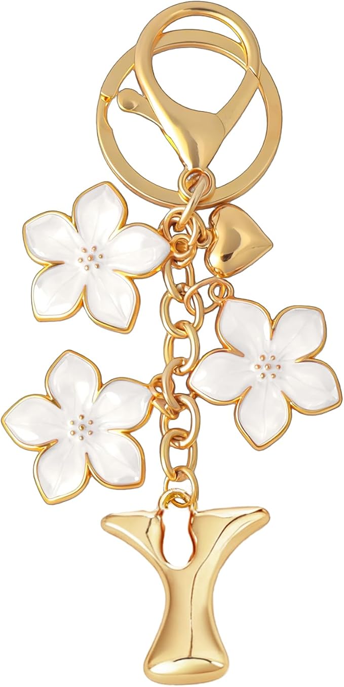 Snycler Bubble Initial Keychain Graceful Flower for bags car remote–A-Z Letter Charms for Women