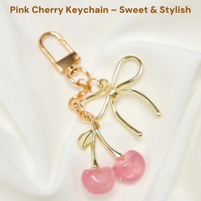 YDF Cherry Keychain Cute Bag Charm Women Leather Keyring Car Keys Gift Mother's Day Birthday Valentine's Purse Accessory
