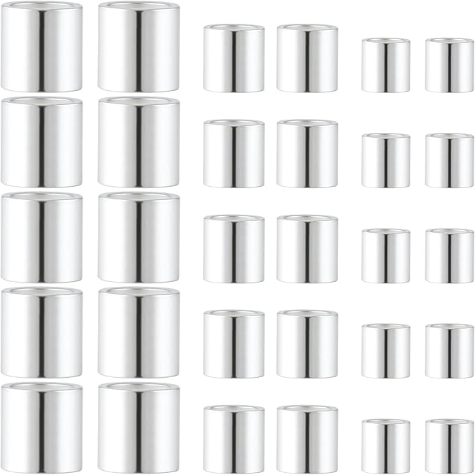 30 Pcs Sterling Silver Crimp Beads, Sterling Silver Beads for Jewelry Making, Tube Loose Beads for DIY Craft, Jewelry Making (3 Sizes)
