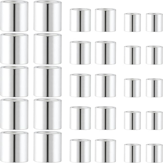 30 Pcs Sterling Silver Crimp Beads, Sterling Silver Beads for Jewelry Making, Tube Loose Beads for DIY Craft, Jewelry Making (3 Sizes)
