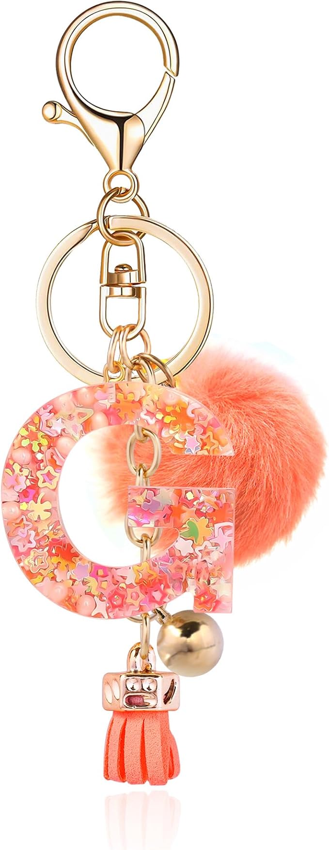 Resin Alphabet Initial Letter Keychain Keyring for Women Purse Handbags With Fur Ball Pom