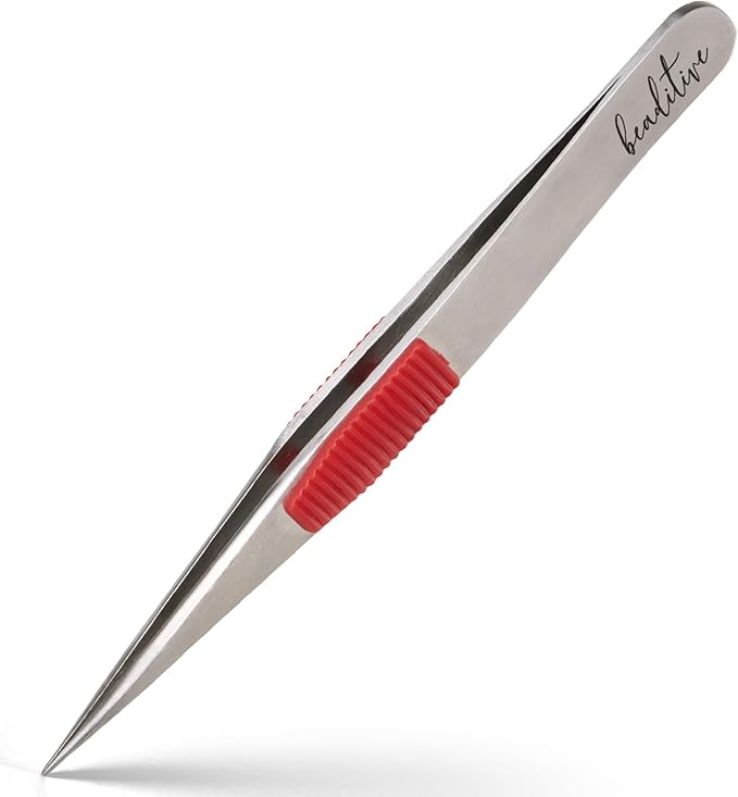 Beaditive High Precision Heavy-Duty Tweezers With Cushion - 4.7" Craft Tweezers for Sewing, Beading & DIY Crafts - Non-Serrated, Fine Point Tips - Stainless Steel Needle Nose Hobby Tweezers (Fuchsia)