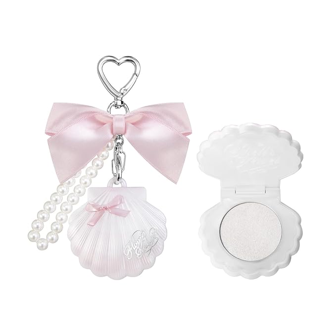 Flower Knows Shell's Jewel Highlighter Balm,Cute Pink Bag Charms Keychain,Glitter Highlighter Makeup,Natural Glow Finish,Long Lasting Face Illuminator,Gift for Women,Girls,0.11 oz(Moonlight Stone)