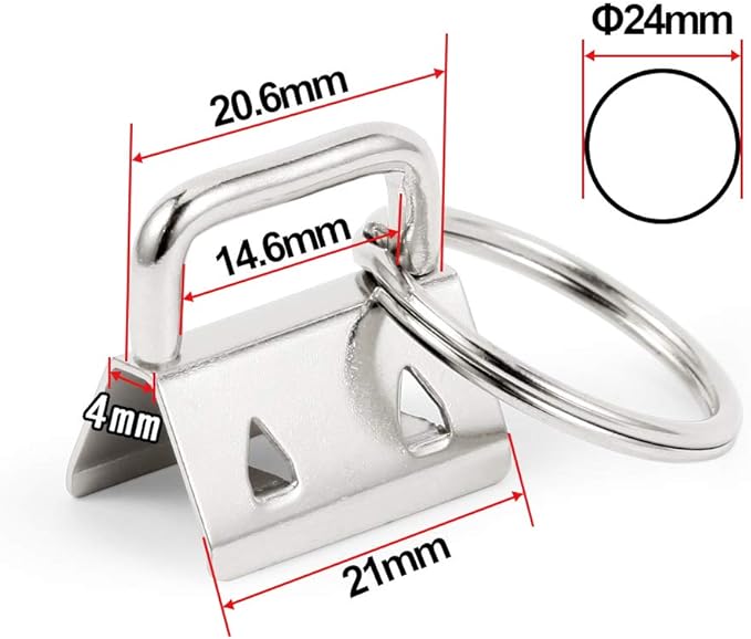 SPEEDWOX 20 Sets of Key Fob Pliers 0.8 Inch Key Fob Hardware with Keychain Split Rings Webbing Fabric Strapping White Nickel Glass Breaking Pliers Tools with Rubber Tips