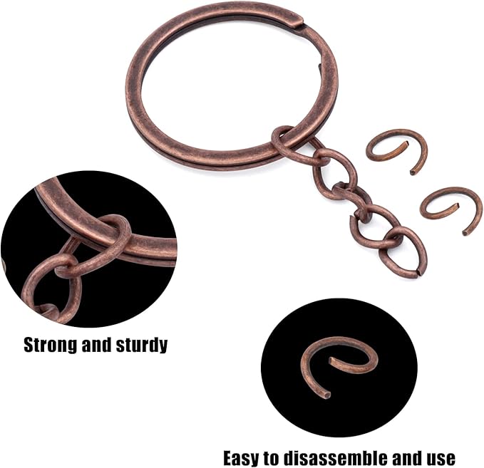 20Pcs Keychain Key Ring with Chain Bulk Split Key Chain，1.1 Inch Key Chains Parts with Open Jump Ring Connector for Jewelry Making Crafts (Bronze)