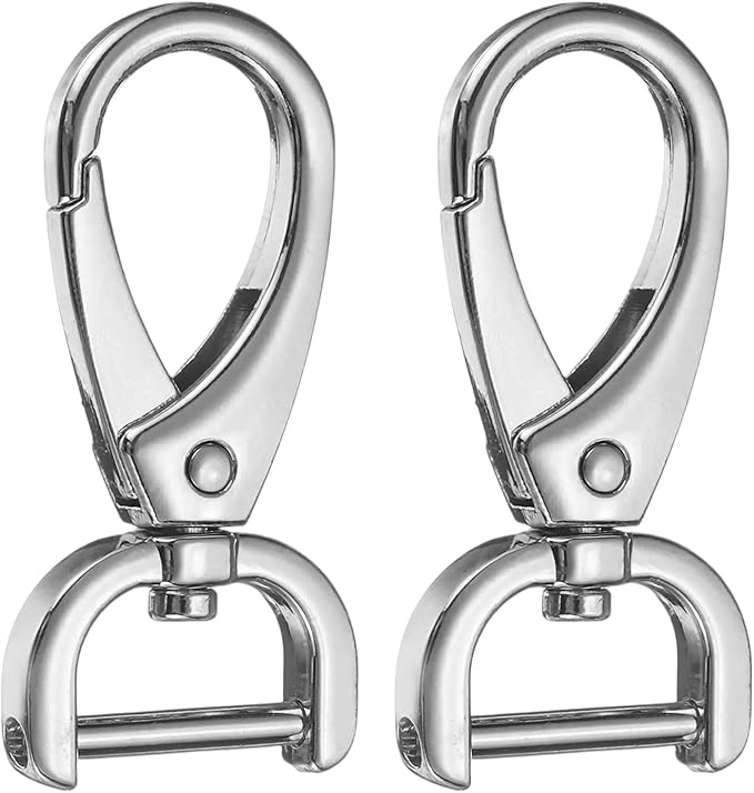HARFINGTON 2Pcs Detachable Snap Hook Swivel Clasp 5/8" D Ring with Swivel Lobster Claw Clasps Hook for Purse Strap Keychain Bag DIY Craft, Silver