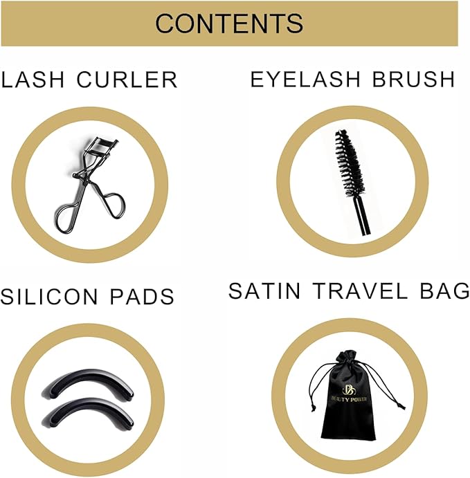 Beauty Power Eyelash Curler – Precision Lash Lift in Seconds with 5 Replacement Pads, Eyebrow Brush & Satin Travel Bag – Gentle & Safe, German Stainless Steel for Perfect Curls - Gift (Natural Curl)