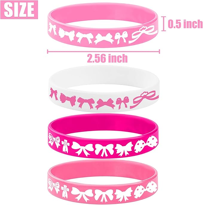 24PCS Pink Bow Silicone Bracelet Party Favors -Bow Rubber Bracelet Party Supplies Decorations Birthday Baby Shower Holiday Class Prizes Party Gifts