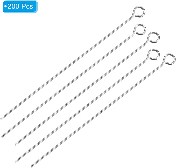 PATIKIL 200Pcs 304 Stainless Steel Jewelry Eye Pins 70mm 22 Gauge Silver Open Eye Pins for Jewelry Making DIY Craft Necklaces Bracelets Earrings