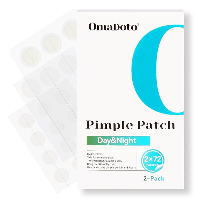 OmaDoto Day & Night Invisible Pimple Patches - (10mm & 12mm | 144 Count | 12 Sheets) - 2-in-1 Hydrocolloid Blemish Cover with Salicylic Acid, Absorbent & Protective Zit Stickers for Face