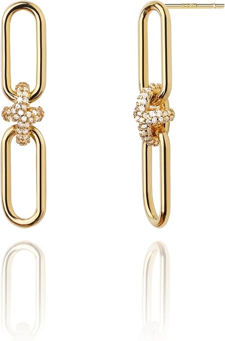 OZEL 14K Gold & Silver Plated Paperclip Chain Earrings with Cubic Zirconia – Dangle, Hoop, Huggie, Stud Styles – Women’s Fashion Jewelry Gift