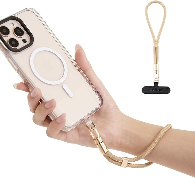 Phone Wrist Strap for iPhone & Samsung – 6mm Lanyard with 2 Non-Adhesive Tether Tabs | Secure Hand Strap for Men & Women (Case Required, for Smartphones) – Camel Beige