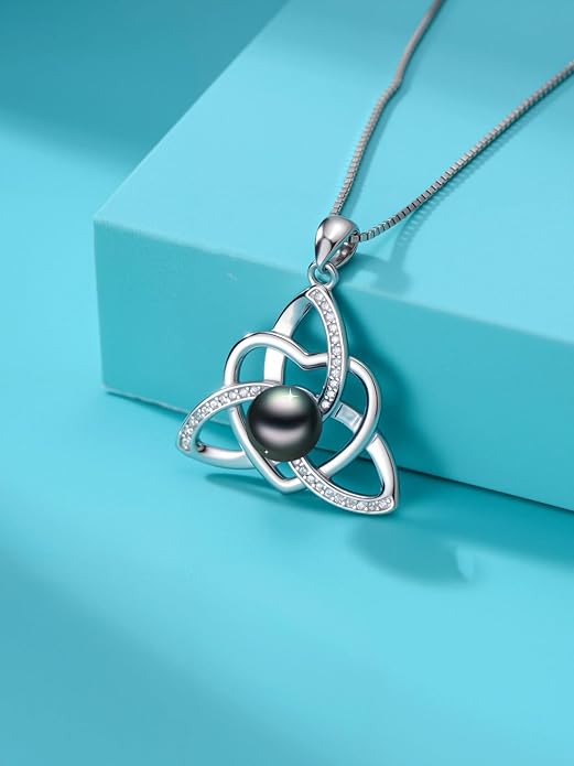 KANNSOAR Tahitian Black Pearl AAAA 18K White Gold Plated Sterling Silver Romantic Pendant Necklace for Women Wife Mom Girlfriend Her Jewelry Gift for Anniversary Birthday