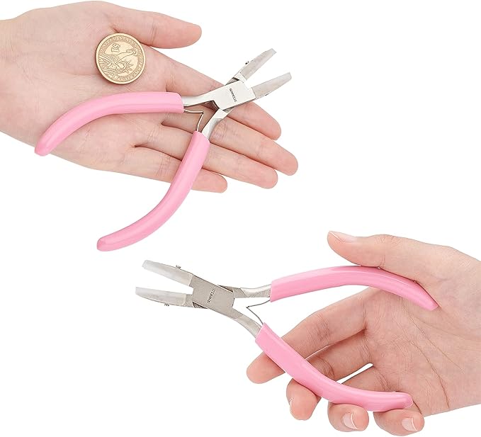 SUNNYCLUE 5.4 Inch Double Nylon Jaw Flat Nose Pliers Mini Precision Pliers Wire Forming Bending Tools for DIY Jewelry Making Hobby Projects Pink