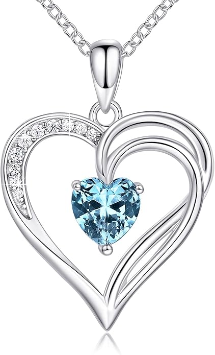 AM ANNIS MUNN 925 Sterling Silver Heart Necklace for Women Birthstone Necklace Silver Jewelry for Womens Jewelry Gifts for Women Her Mom