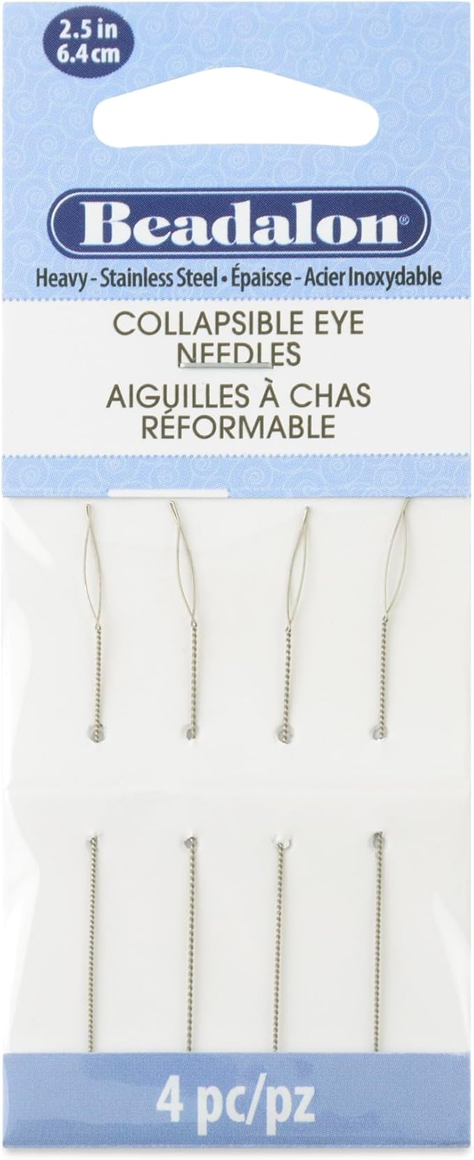 Beadalon Collapsible Eye Beading Needles, Heavy 0.51 / .020 inches diamater, 2.5 inches Length, 4 pc