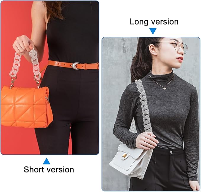DaKuan 2 PCS Clear Flat Chain Strap, Transparent Acrylic Handbag Strap Replacement, DIY Bag Chain 16" & 23.5", 1.6" Wide