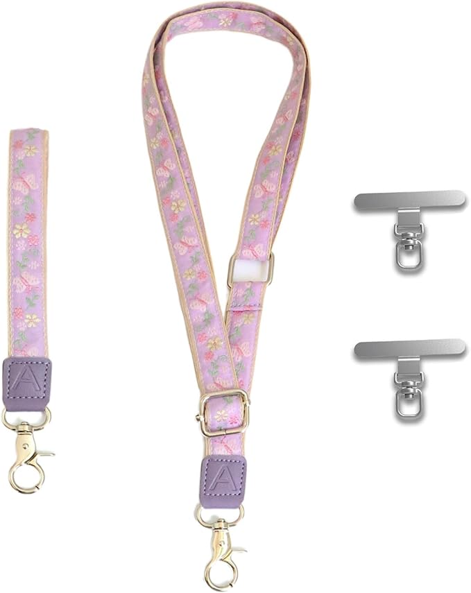 LEMEDE Wrist Keychain and Adjustable Phone Lanyard, Silver Hook Phone Crossbody Strap with 360° Rotating Phone Pads