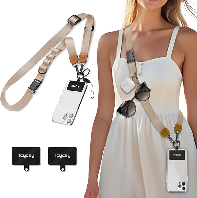 Phone Lanyard Crossbody, Champagne Gold Cell Phone Strap for Around The Neck Adjustable, Anti Theft Cute Lanyard for iPhone Case ID Holder Keys Accessories Travel Essential