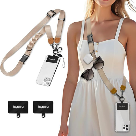 Phone Lanyard Crossbody, Champagne Gold Cell Phone Strap for Around The Neck Adjustable, Anti Theft Cute Lanyard for iPhone Case ID Holder Keys Accessories Travel Essential