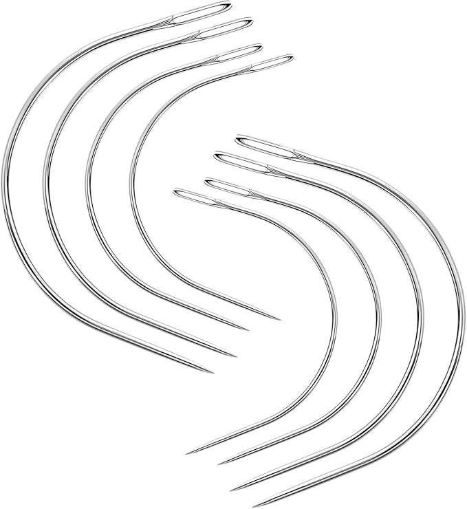 8 PCS 4 Sizes Curved Leather Hand Sewing Needles C Sewing Needles Heavy Duty Curved Leather Needles for Leather Projects Carpet or Canvas Wig Making(2/2.5/3/3.5 Inch)
