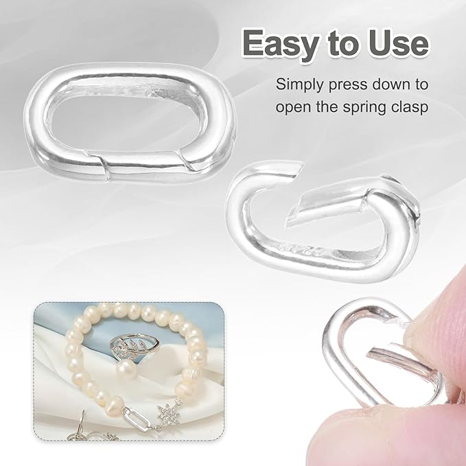 PATIKIL 12x7mm 925 Sterling Silver Spring Gate Rings, 2Pcs Tiny Oval Spring Clasps Necklace Enhancer Shortener Closures Connector for Jewelry Making Necklaces DIY, Silver Tone