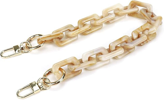 15.7"/40cm DIY Acrylic Resin Replacement Chain Purse Shoulder Strap with Buckle, Beige Rectangle Chain Link