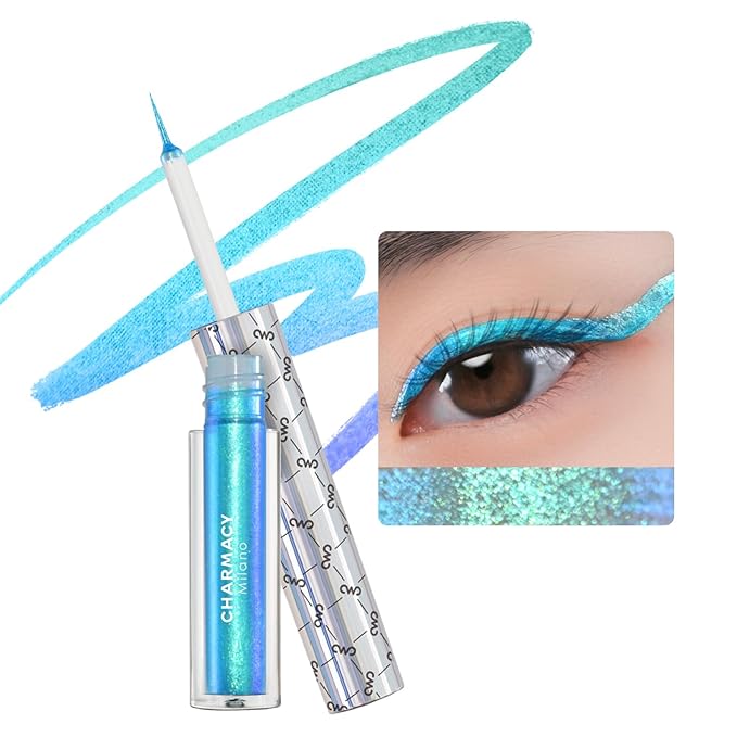 CHARMACY Chameleon Liquid Eyeliner, Liquid Glitter Eyeliner, Highly Pigmented, Metallic MultiColor Shifting waterproof Eyeliner, Ultra-Fine Tip, Longwearing, Smudge-proof (#301)