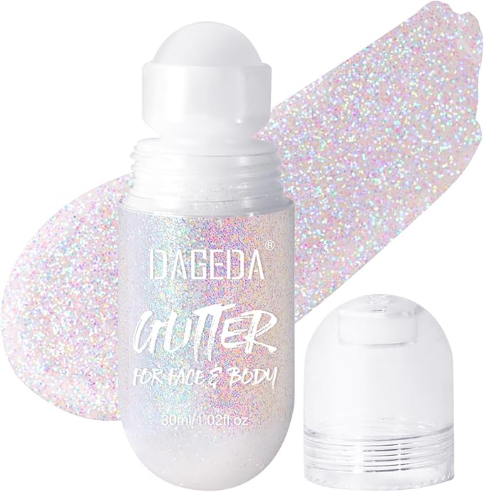 DAGEDA Body Glitter Gel, Roll-on Face Glitter for Mermaid Makeup Festival Rave Accessories, Holographic Hair Glitter Gel,Body Shimmer Halloween Makeup for Rave Party (Dazzle)