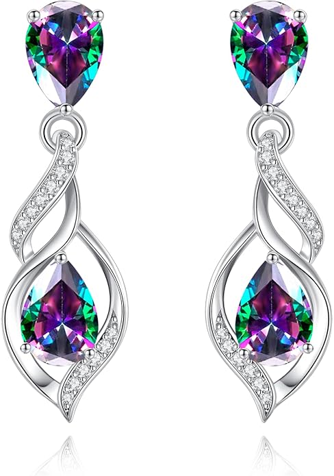 FANCIME Gift for Women Birthstone Earrings for Her Teardrop Birthstone Earrings S925 Sterling Silver infinity Love Birthday Gifts for Mom Women