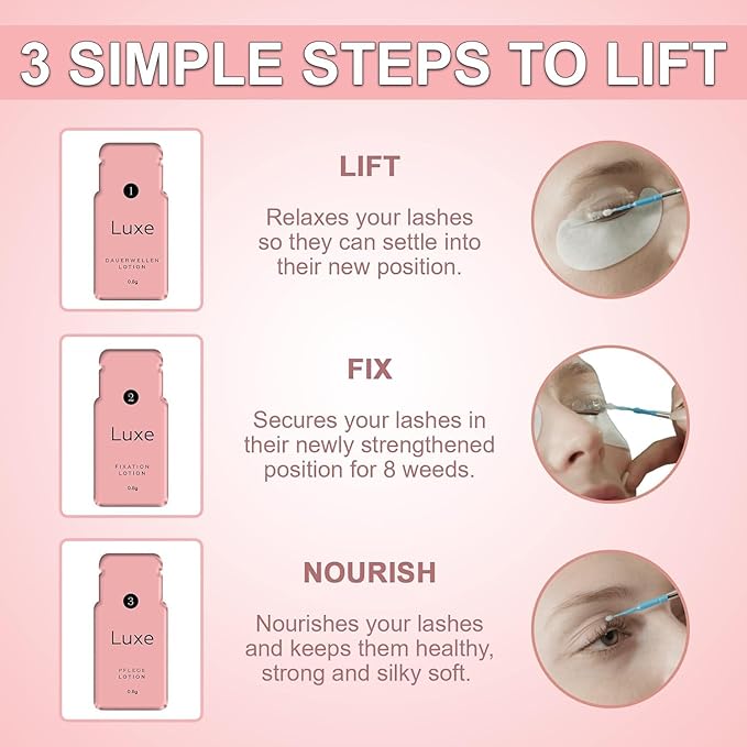Luxe Cosmetics - Lash Lift Kit - Complete Set for Eyelash Lifting - New Pro Version - Easy to Apply and Long Lasting Finish - Professional Results up to 8 Weeks