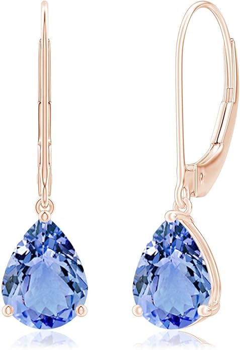 ANGARA Natural Tanzanite Earrings for Women | Solitaire Pear-Shaped Tanzanite Leverback Earrings in 14K Solid Gold/Platinum | December Birthday, Anniversary, Gemstone Jewellery Gift