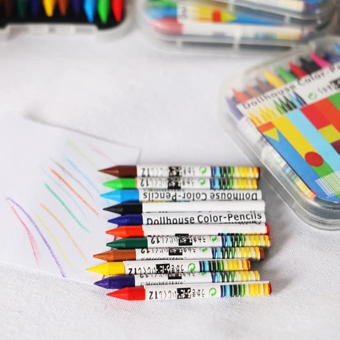 1/12 Scale Accessories Dollhouse Pencil Sets Including 12 Pieces Crayon,Mini School Supplies for Dollhouse Home Miniature Model DIY Decor Doll House Accessories Coloring House Play Set